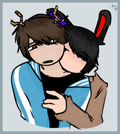 "me using my powerful drawing ability to draw sento biting banjou on the neck"